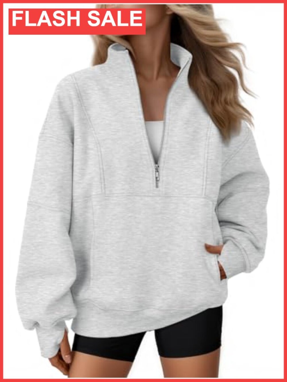 Oversized Quarter Zip Fleece Sweatshirt Mock Neck Pullover